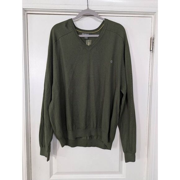 Eddie Bauer Pima Cotton V-Neck Sweater men's XXL olive green NWTs casual preppy‎ - Picture 1 of 6